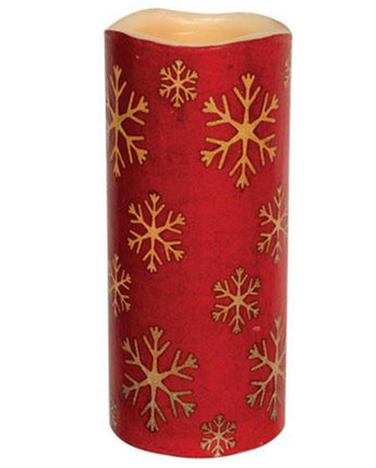 Red Snowflake Print LED Pillar 3” x 6” NEW