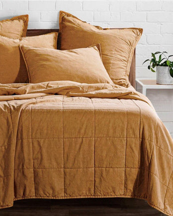 Stonewashed Cotton Canvas Coverlet Queen Size Terracotta